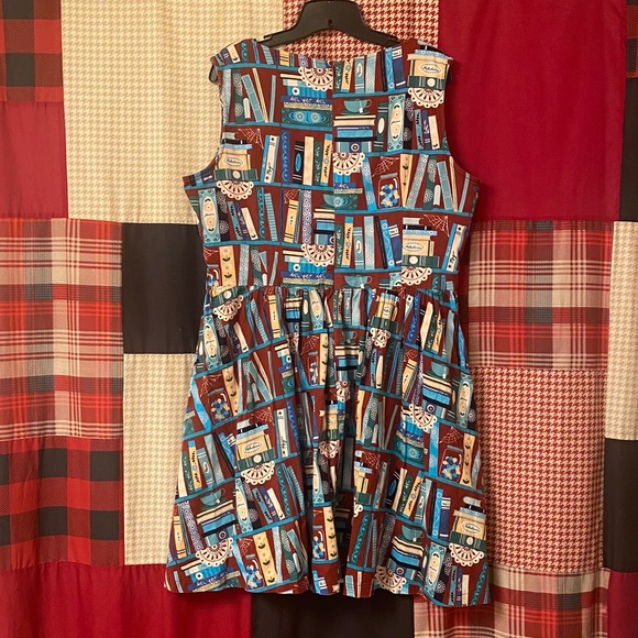 Lindy Bop Red and Blue Book Print Dress - Picture 5 of 7